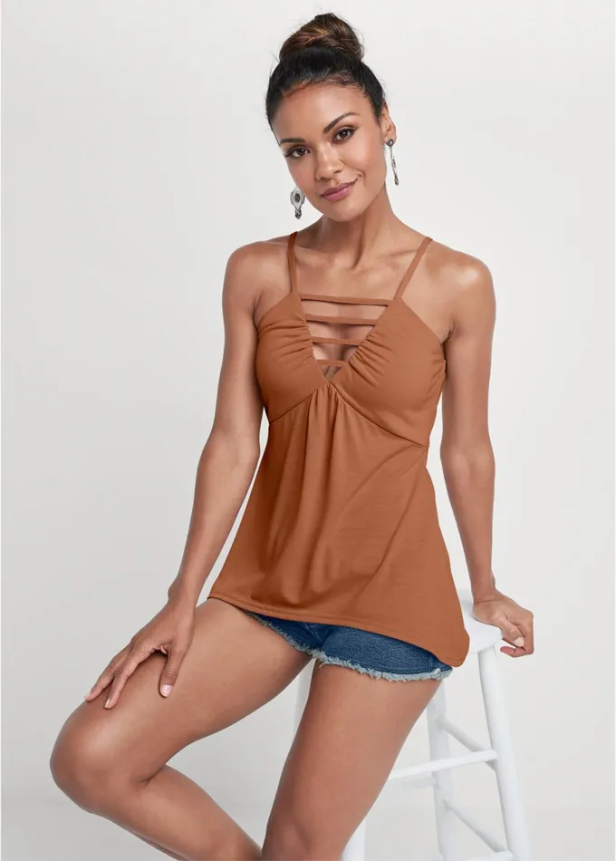 STRAPPY SLEEVELESS TOP Brown Women VENUS Venus Basics Tops