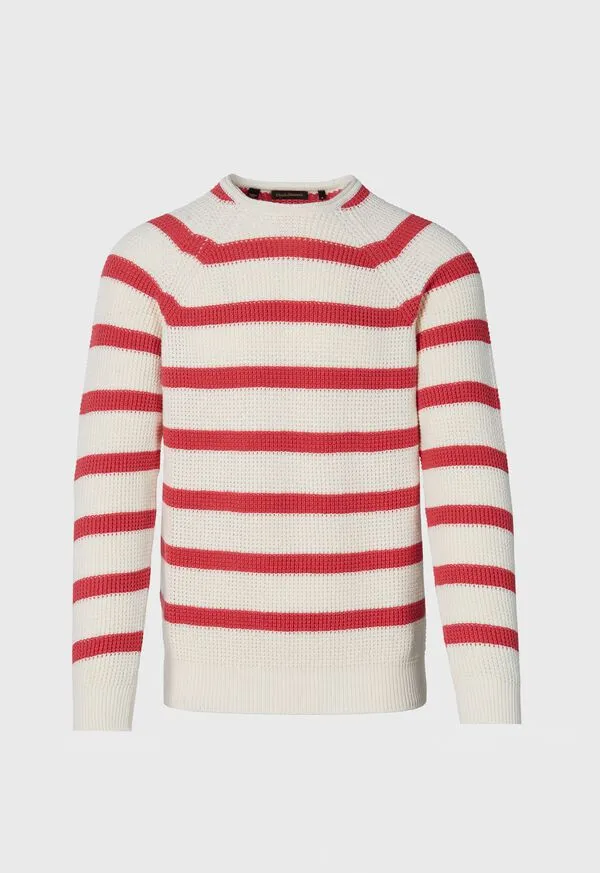 Striped Cotton Crewneck Sweater BlueCream Mens Sweaters Paulstuart
