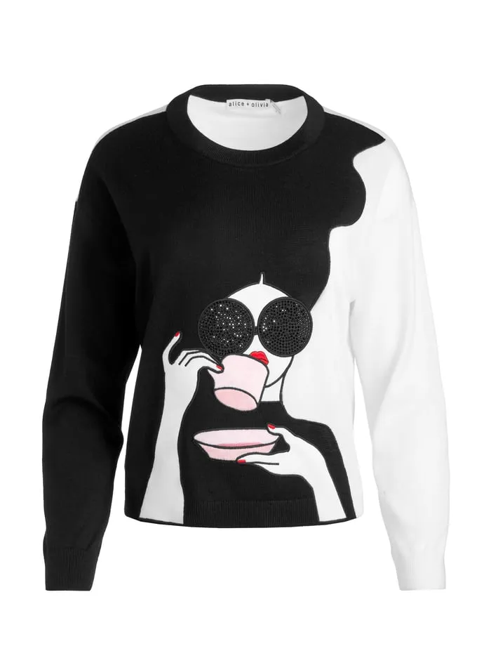 Sweaters Women Alice Olivia Staceface Pullover Blacksoft White Multi