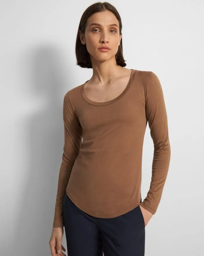 TShirts Tank Tops Women Theory Tiny LongSleeve Scoop Tee In Organic Cotton Truffle