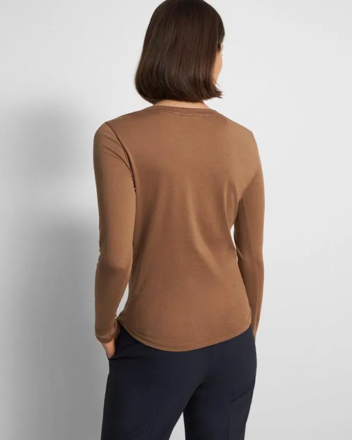 TShirts Tank Tops Women Theory Tiny LongSleeve Scoop Tee In Organic Cotton Truffle TShirts Tank Tops Women Theory Tiny LongSleeve Scoop Tee In Organic Cotton Truffle