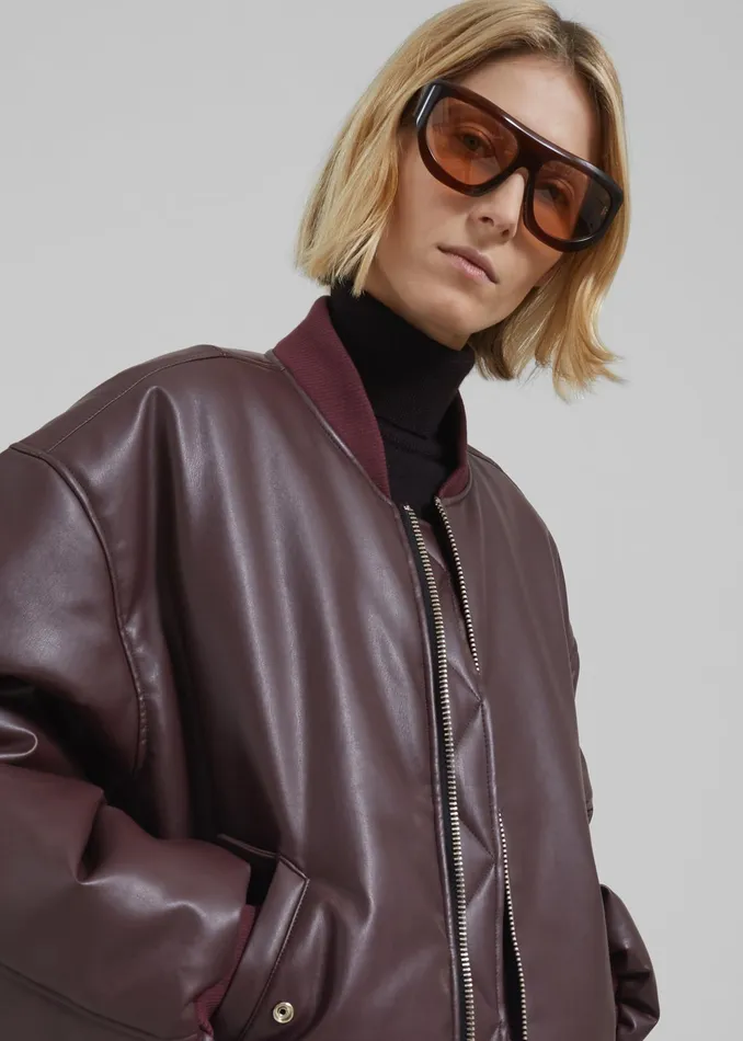 The Frankie Shop Outerwear Astra Faux Leather Bomber Jacket 8211 Burgundy 8211 Women