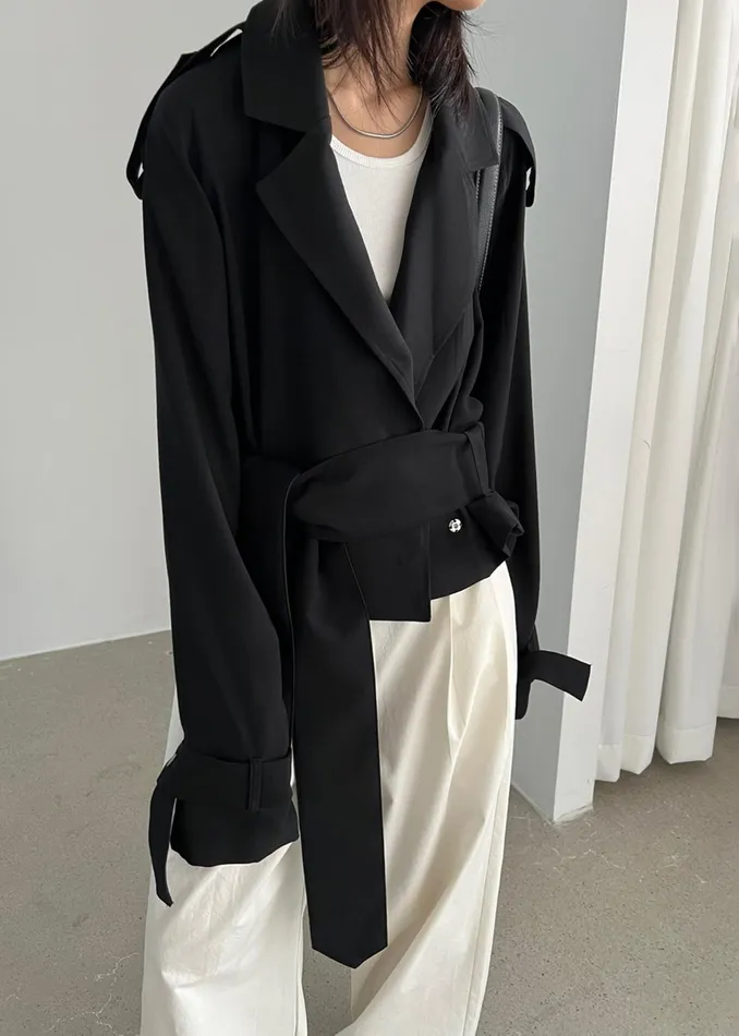 The Frankie Shop Outerwear Faven Cropped Trench 8211 Black 8211 Women