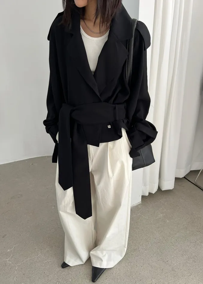The Frankie Shop Outerwear Faven Cropped Trench 8211 Black 8211 Women