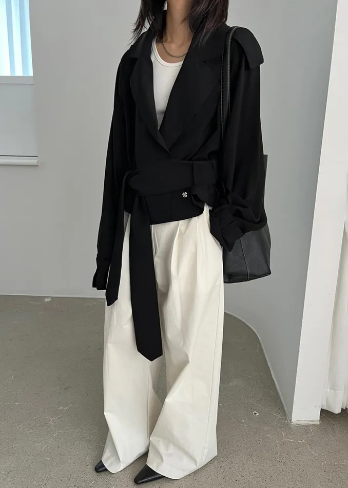The Frankie Shop Outerwear Faven Cropped Trench 8211 Black 8211 Women