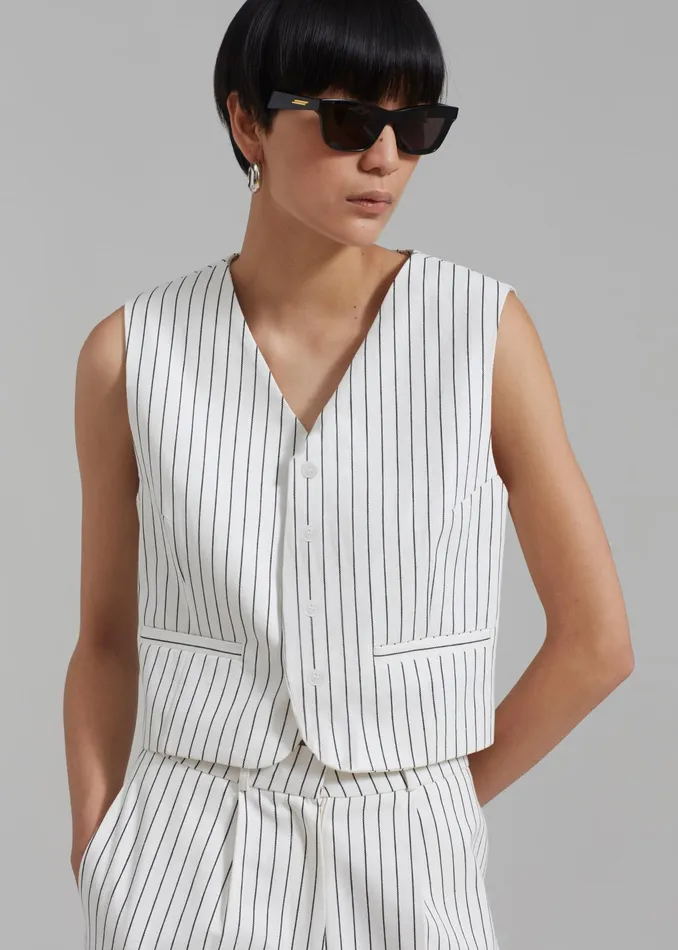 The Frankie Shop Outerwear Landry Vest 8211 WhiteBlack Stripe 8211 Women