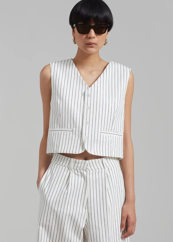 The Frankie Shop Outerwear Landry Vest 8211 WhiteBlack Stripe 8211 Women