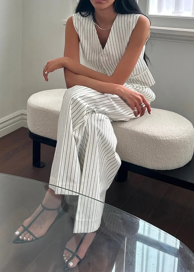 The Frankie Shop Outerwear Landry Vest 8211 WhiteBlack Stripe 8211 Women