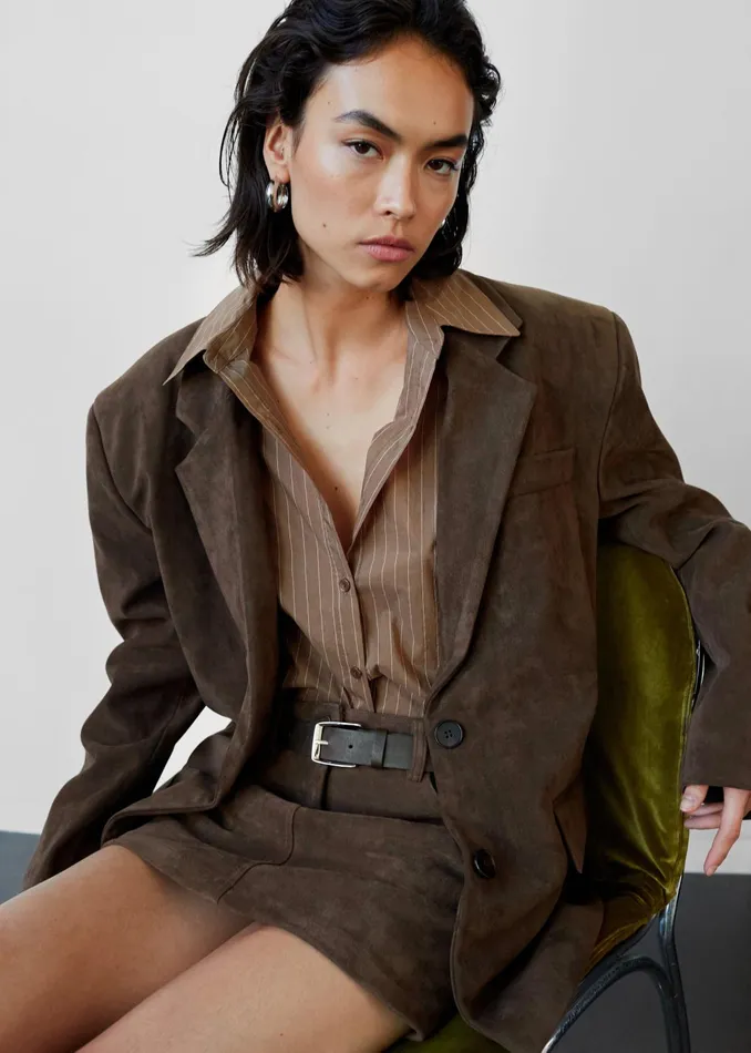 The Frankie Shop Outerwear Peoria Faux Suede Blazer 8211 Brown 8211 Women