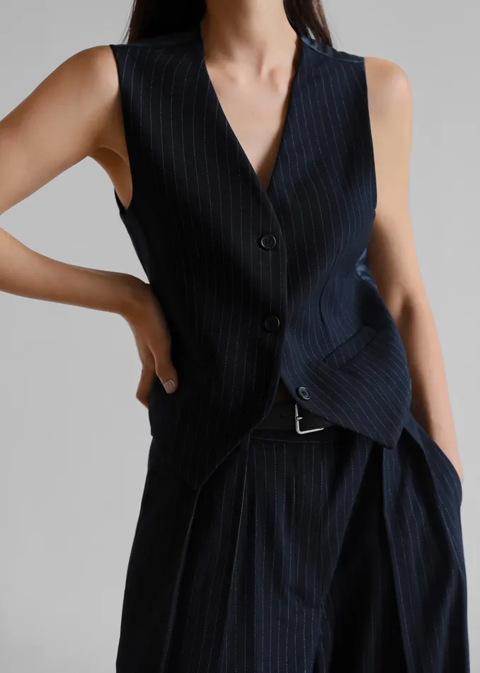 The Frankie Shop Outerwear Tansy Tailored Vest 8211 Navy Pinstripe 8211 Women The Frankie Shop Outerwear Tansy Tailored Vest 8211 Navy Pinstripe 8211 Women