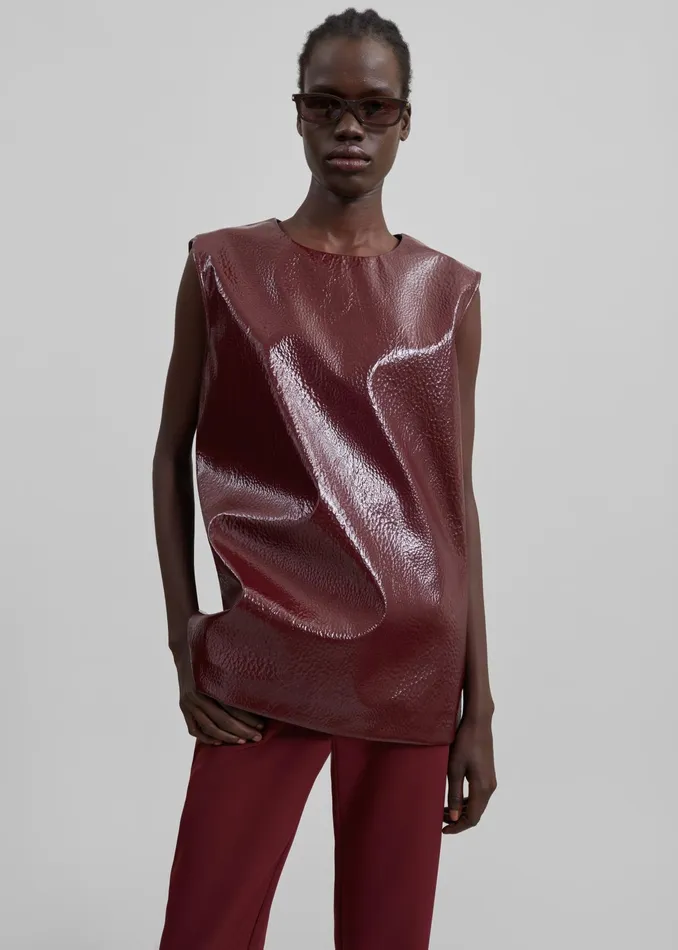 The Frankie Shop Tops Amaris Crackled Faux Leather Tank Top 8211 Burgundy 8211 Women