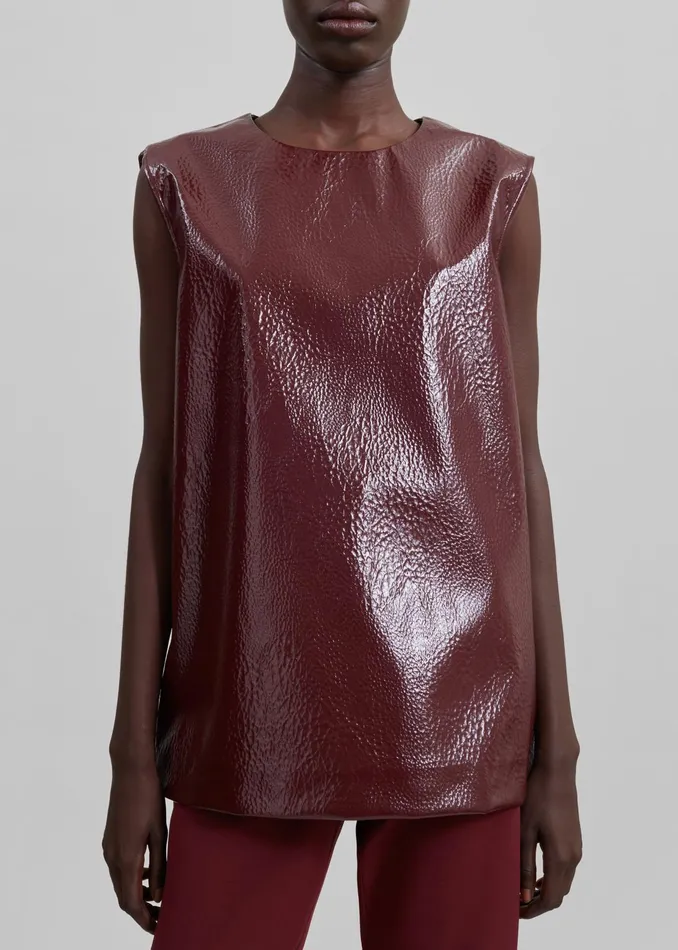The Frankie Shop Tops Amaris Crackled Faux Leather Tank Top 8211 Burgundy 8211 Women