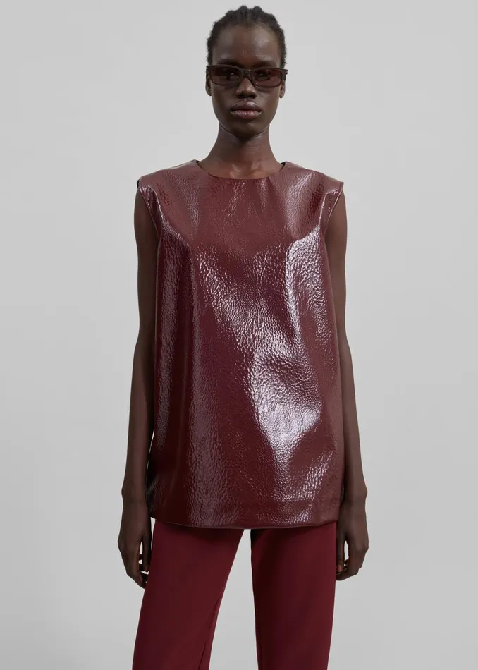 The Frankie Shop Tops Amaris Crackled Faux Leather Tank Top 8211 Burgundy 8211 Women