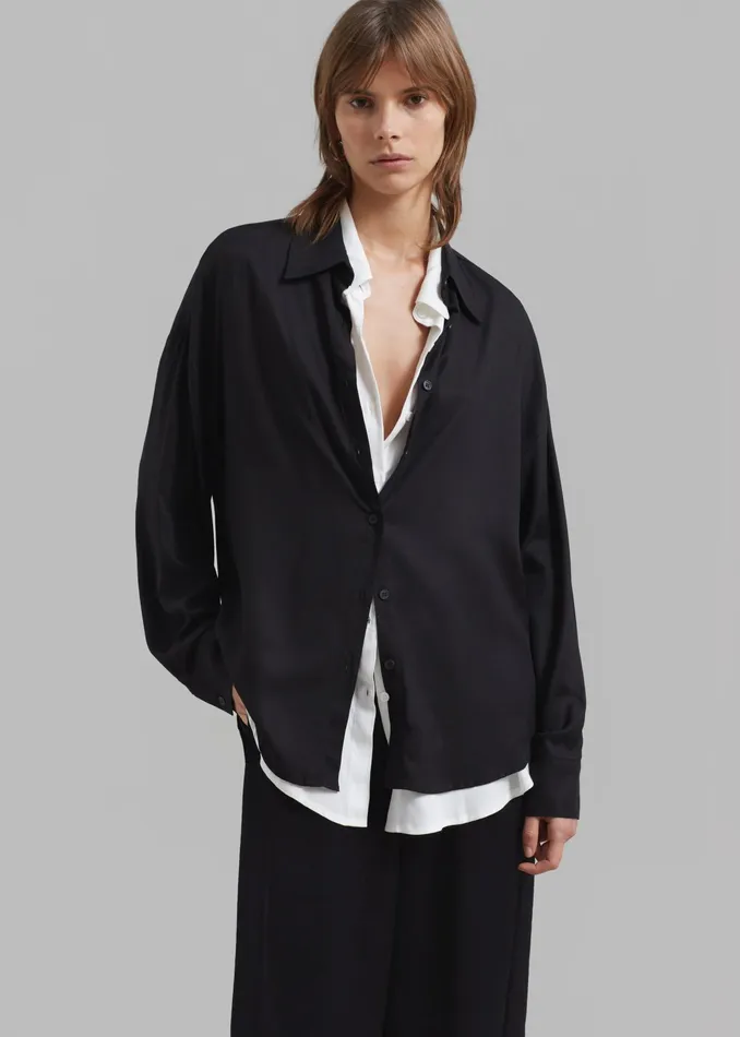 The Frankie Shop Tops Ann Double Layer Shirt 8211 BlackWhite 8211 Women