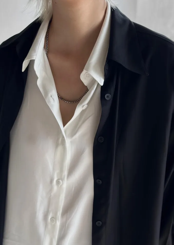The Frankie Shop Tops Ann Double Layer Shirt 8211 BlackWhite 8211 Women