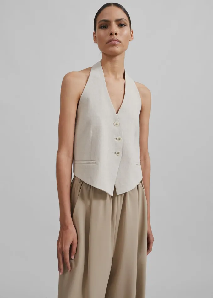 The Frankie Shop Tops Elora Linen Halter Top 8211 Oat 8211 Women