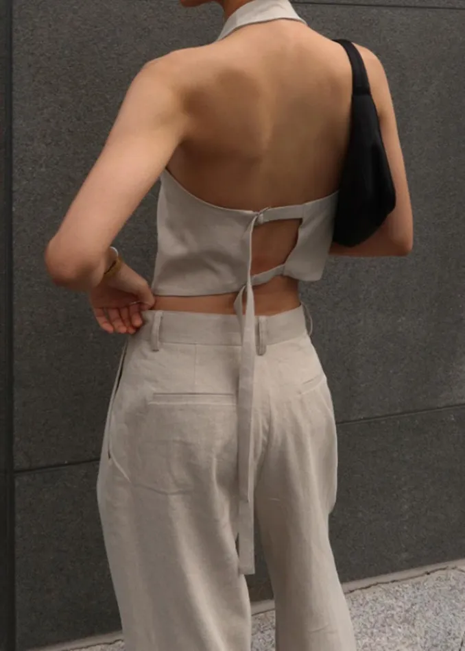 The Frankie Shop Tops Elora Linen Halter Top 8211 Oat 8211 Women