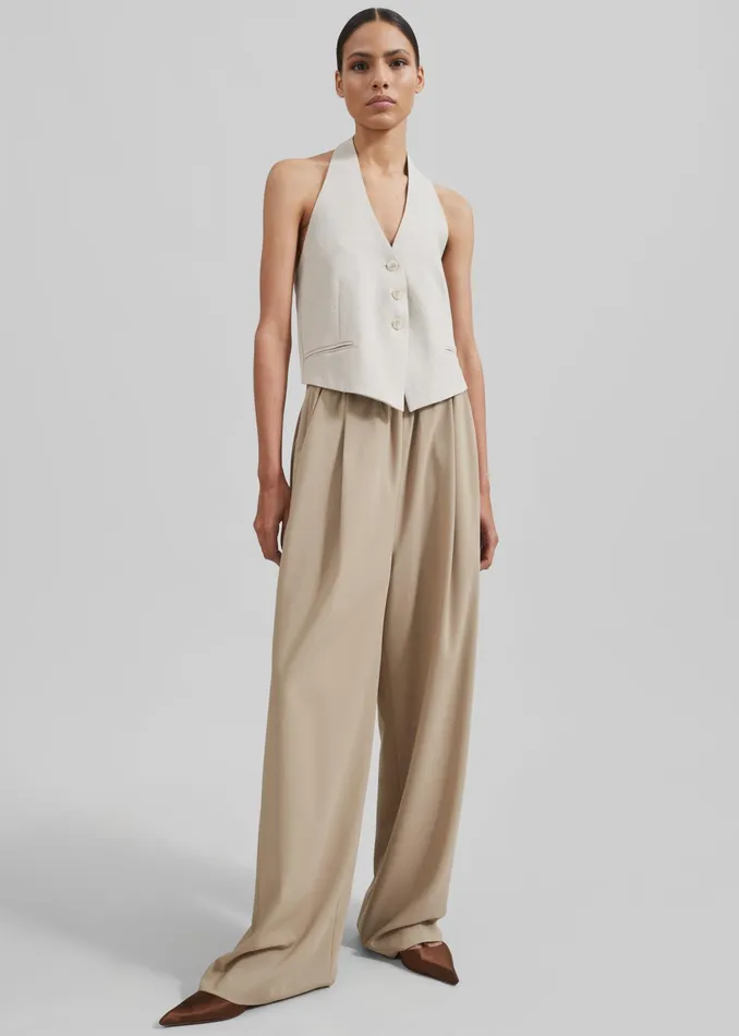 The Frankie Shop Tops Elora Linen Halter Top 8211 Oat 8211 Women