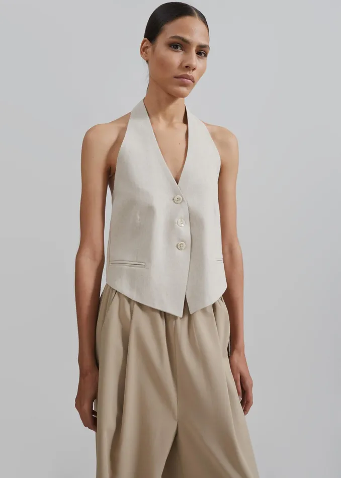 The Frankie Shop Tops Elora Linen Halter Top 8211 Oat 8211 Women