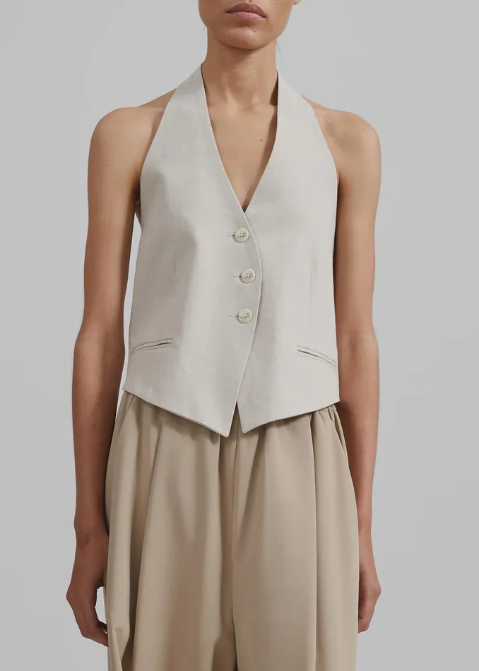 The Frankie Shop Tops Elora Linen Halter Top 8211 Oat 8211 Women