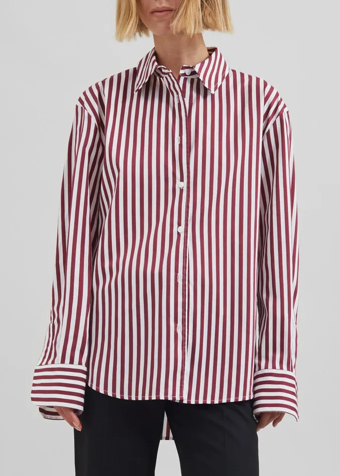 The Frankie Shop Tops Peri Striped Poplin Shirt 8211 BurgundyWhite 8211 Women