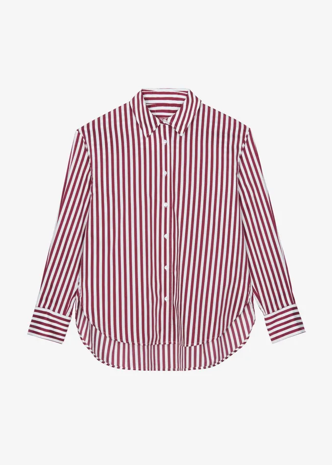 The Frankie Shop Tops Peri Striped Poplin Shirt 8211 BurgundyWhite 8211 Women