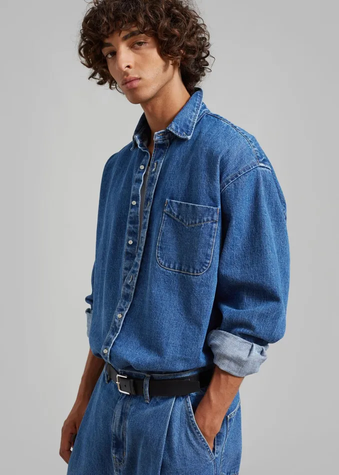 The Frankie Shop Tops Sinclair Denim Shirt 8211 Medium Wash 8211 Men