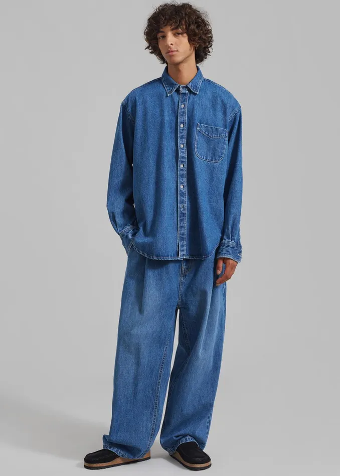 The Frankie Shop Tops Sinclair Denim Shirt 8211 Medium Wash 8211 Men