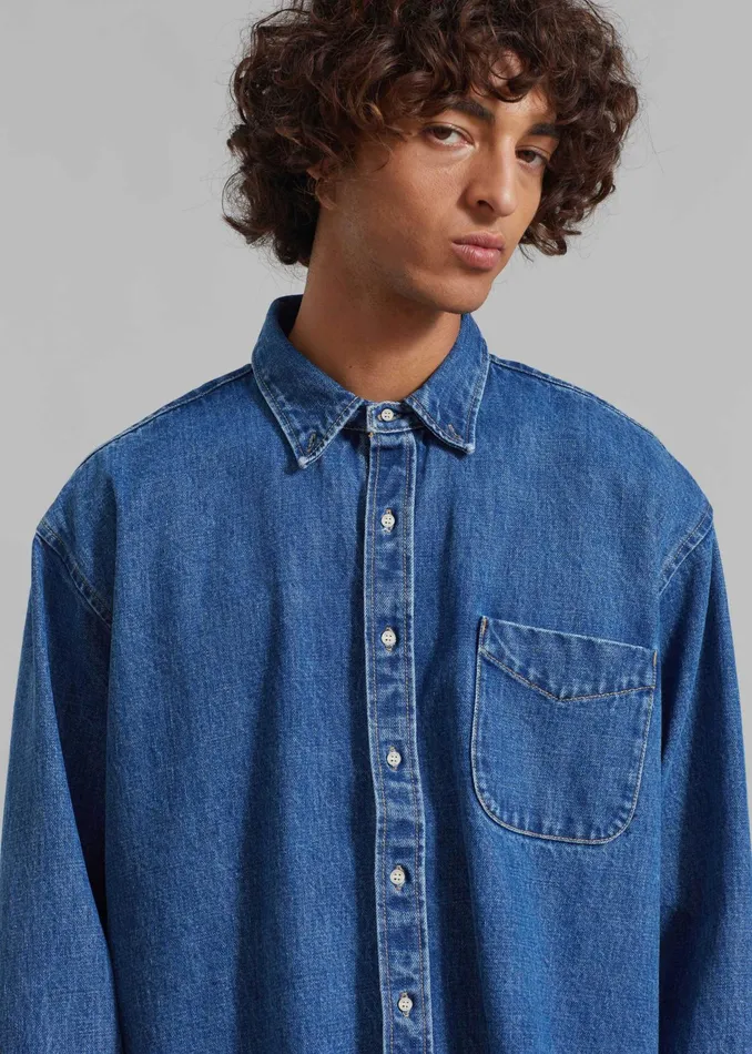 The Frankie Shop Tops Sinclair Denim Shirt 8211 Medium Wash 8211 Men