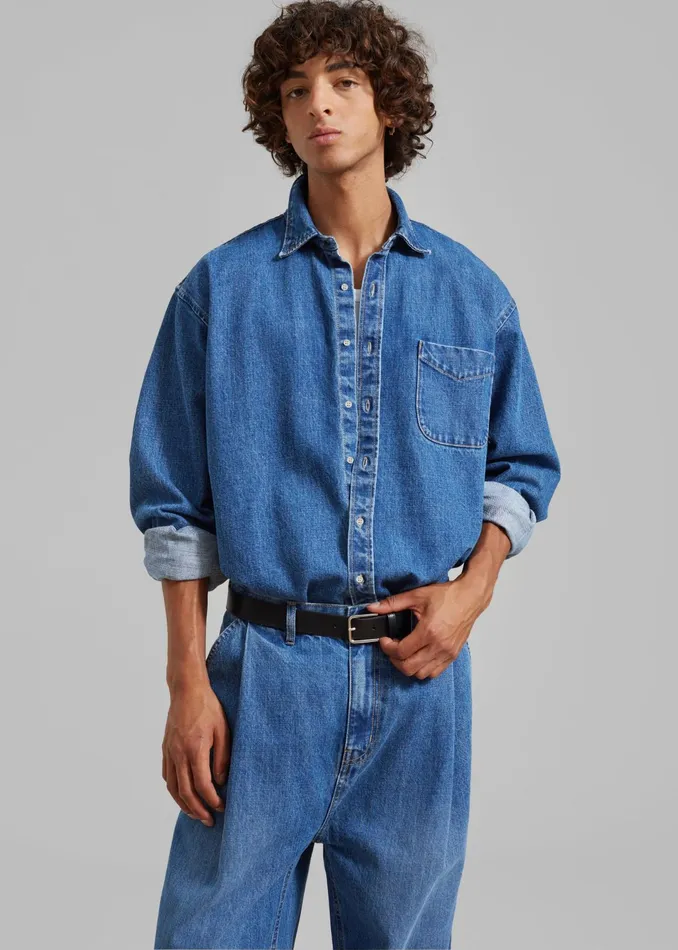 The Frankie Shop Tops Sinclair Denim Shirt 8211 Medium Wash 8211 Men