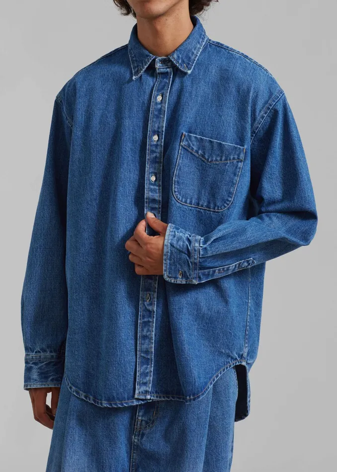 The Frankie Shop Tops Sinclair Denim Shirt 8211 Medium Wash 8211 Men