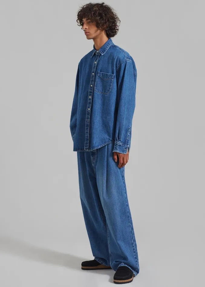 The Frankie Shop Tops Sinclair Denim Shirt 8211 Medium Wash 8211 Men