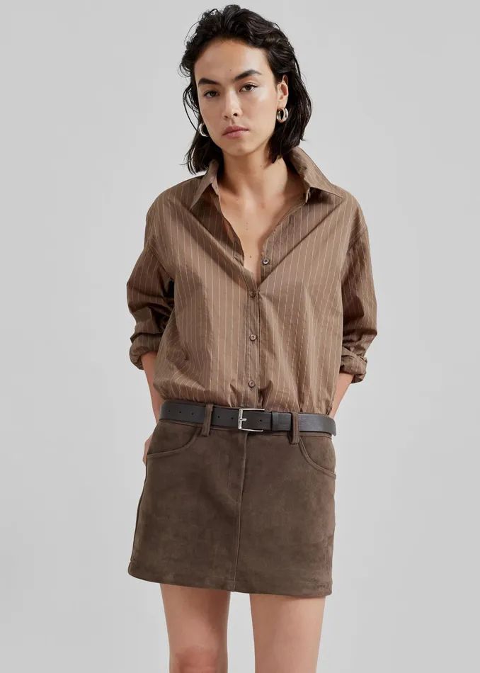 The Frankie Shop Tops Tolu Shirt 8211 BrownWhite Pinstripe 8211 Women