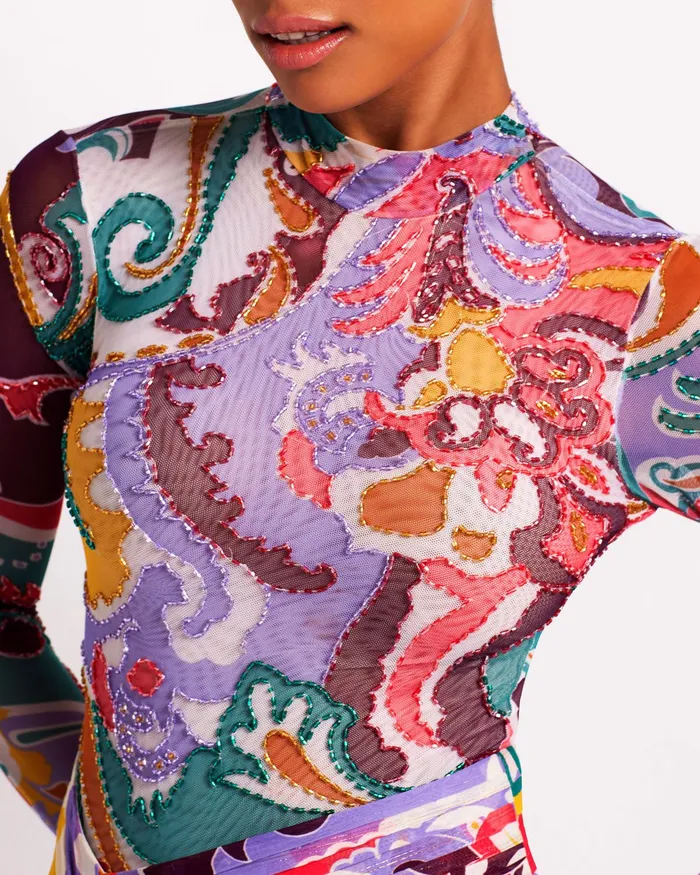 Tops and Bodysuits Women PatBO Daydreamer Beaded Tulle Bodysuit RUNWAY