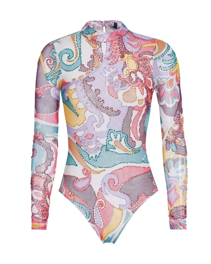 Tops and Bodysuits Women PatBO Daydreamer Beaded Tulle Bodysuit RUNWAY