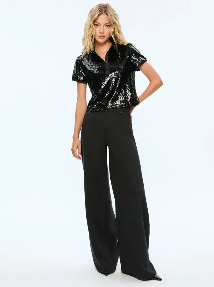 Tops Women Alice Olivia Kit Sequin Polo Black