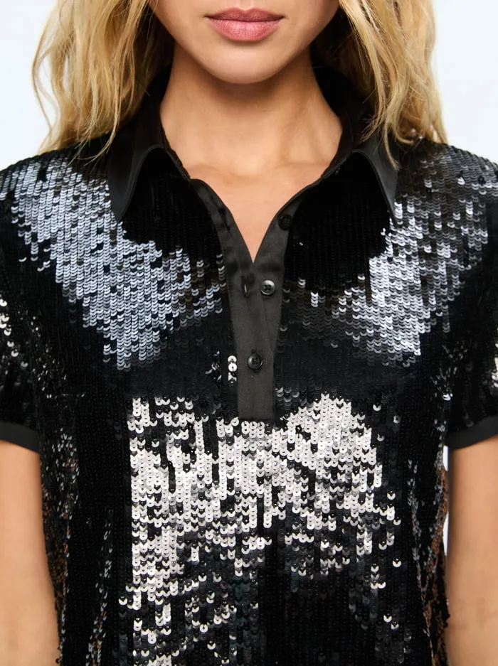 Tops Women Alice Olivia Kit Sequin Polo Black