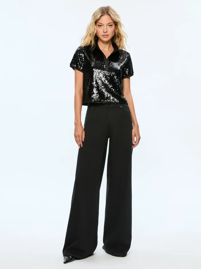Tops Women Alice Olivia Kit Sequin Polo Black