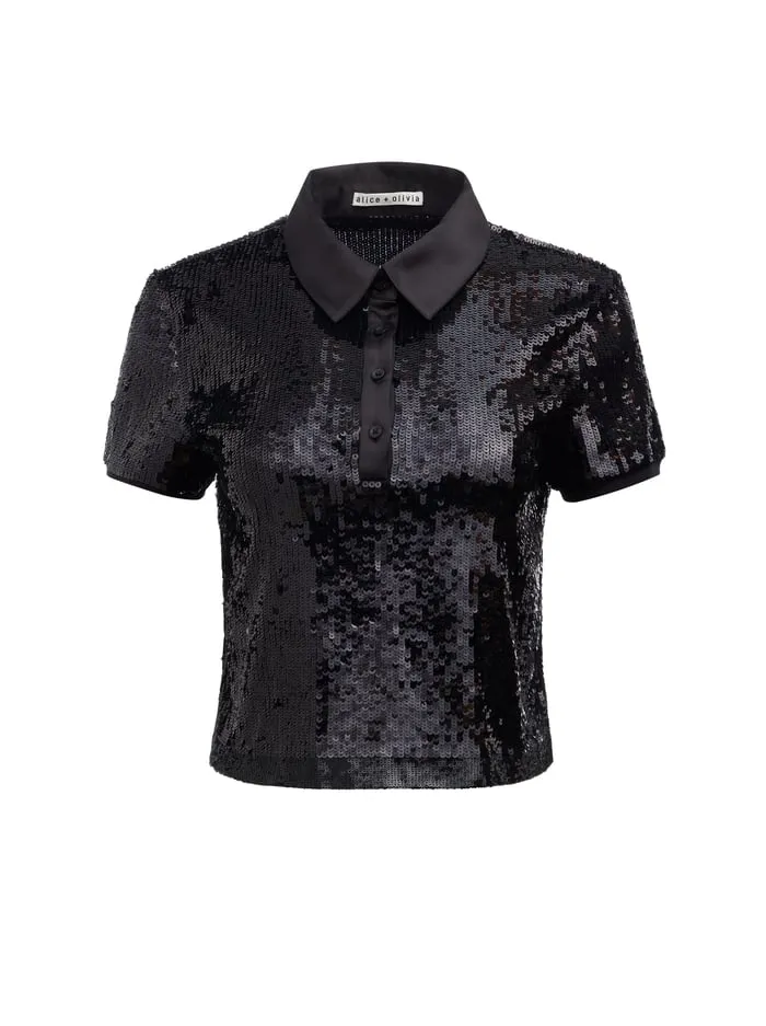 Tops Women Alice Olivia Kit Sequin Polo Black