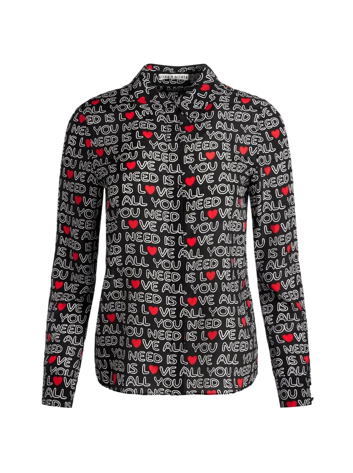 Tops Women Alice Olivia The Beatles Willa Placket Top All You Need Is Love