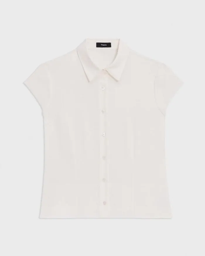 Tops Women Theory Cap Sleeve Shirt In Silk Georgette Ivory