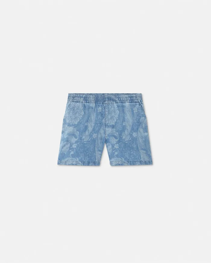 Versace Barocco Chambray Baby Shorts Light Blue Kids Pants