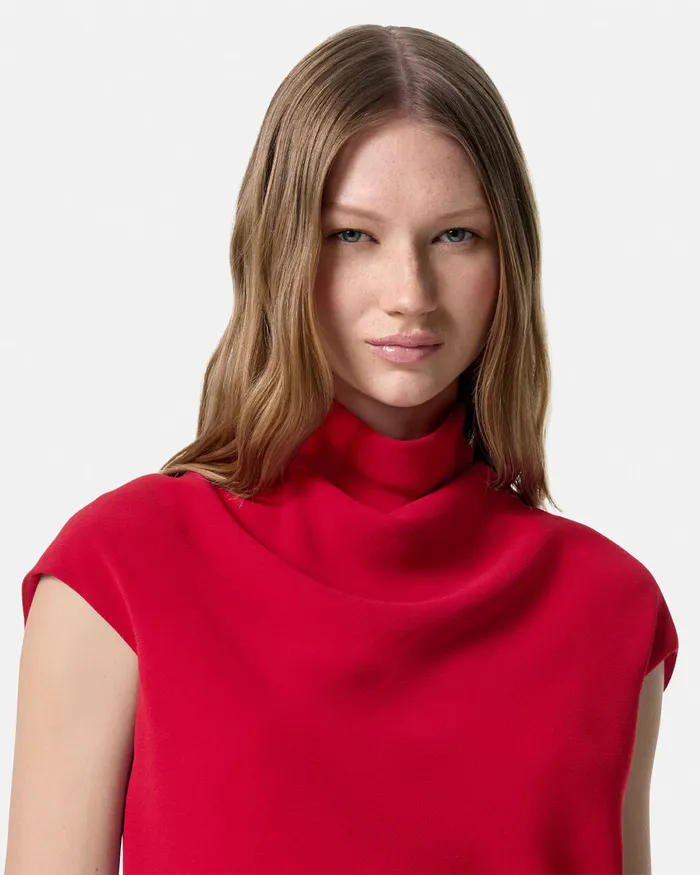 Versace Cady DrapedNeck Top Red Women Shirts and Tops