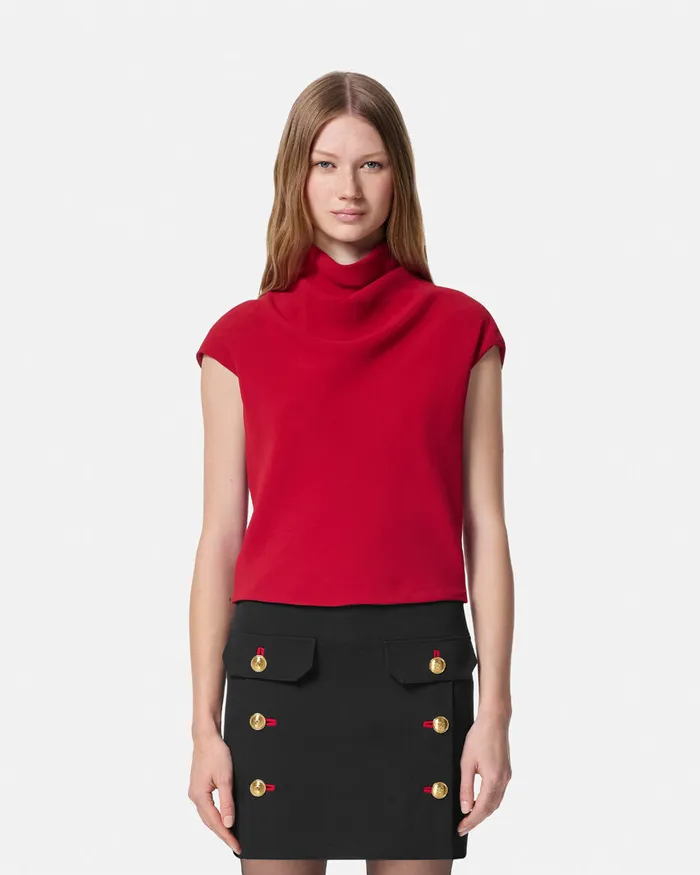 Versace Cady DrapedNeck Top Red Women Shirts and Tops