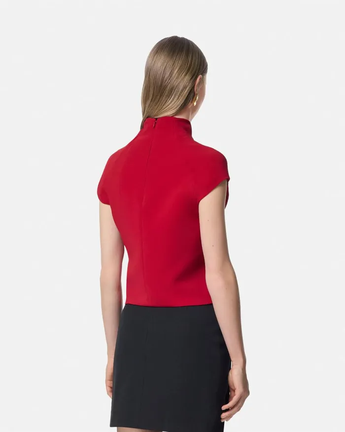 Versace Cady DrapedNeck Top Red Women Shirts and Tops