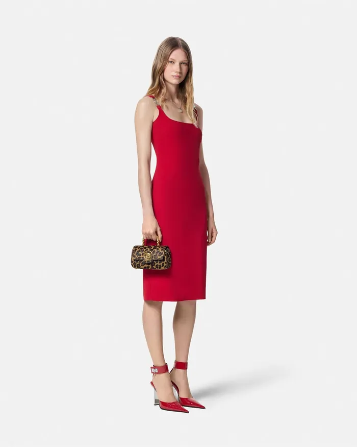 Versace Cady Fitted Midi Dress Red Women Dresses