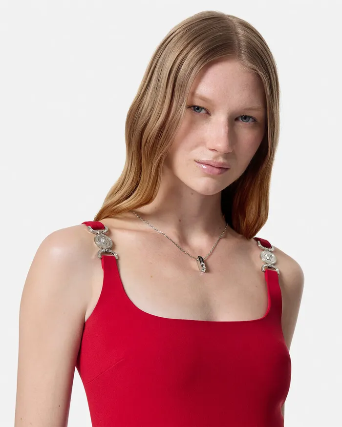 Versace Cady Fitted Midi Dress Red Women Dresses