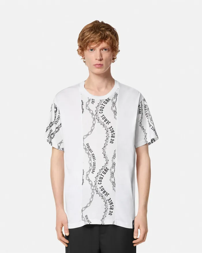Versace Chain Couture RegularFit TShirt Whiteprint Men Jeans Couture