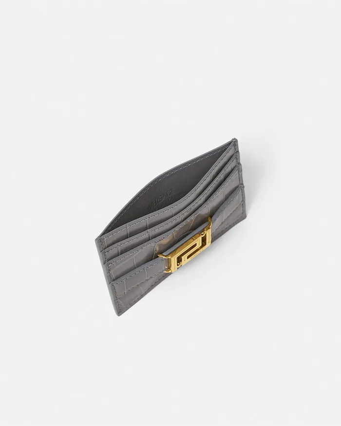 Versace CrocEffect Greca Goddess Card Holder Gray Women Wallets