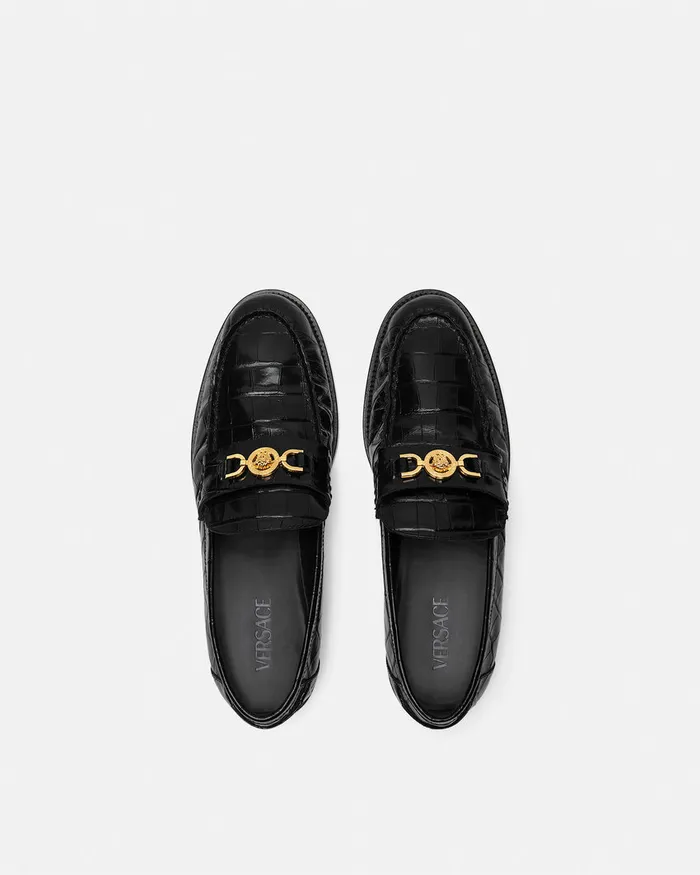 Versace CrocEffect Medusa 03995 Loafers Blackgold Men Loafers and Slippers